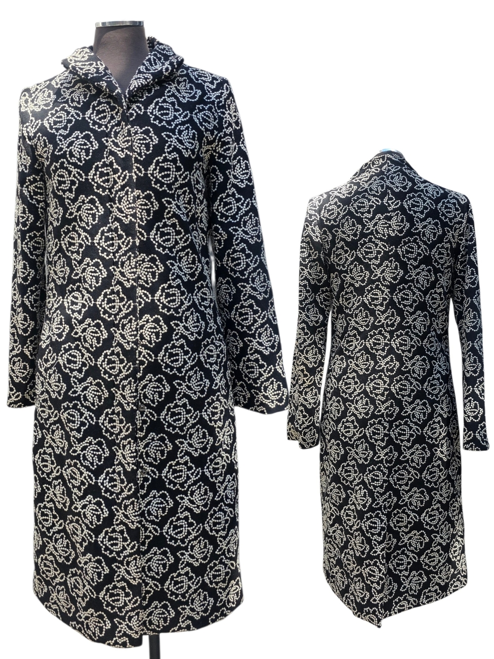 Black & White Floral Knit Coat